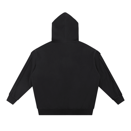 Contrast Tape Raw Edge Double Layered Zip Hoodie - | 234 Collectives