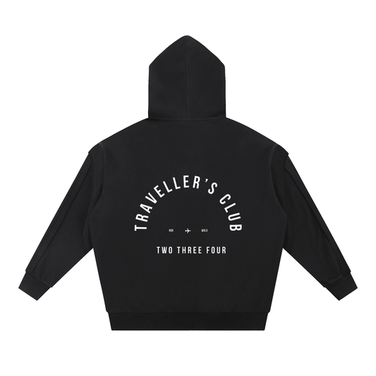 Travellers Club Contrast Tape Raw Edge Double Layered Zip Hoodie - | 234 Collectives
