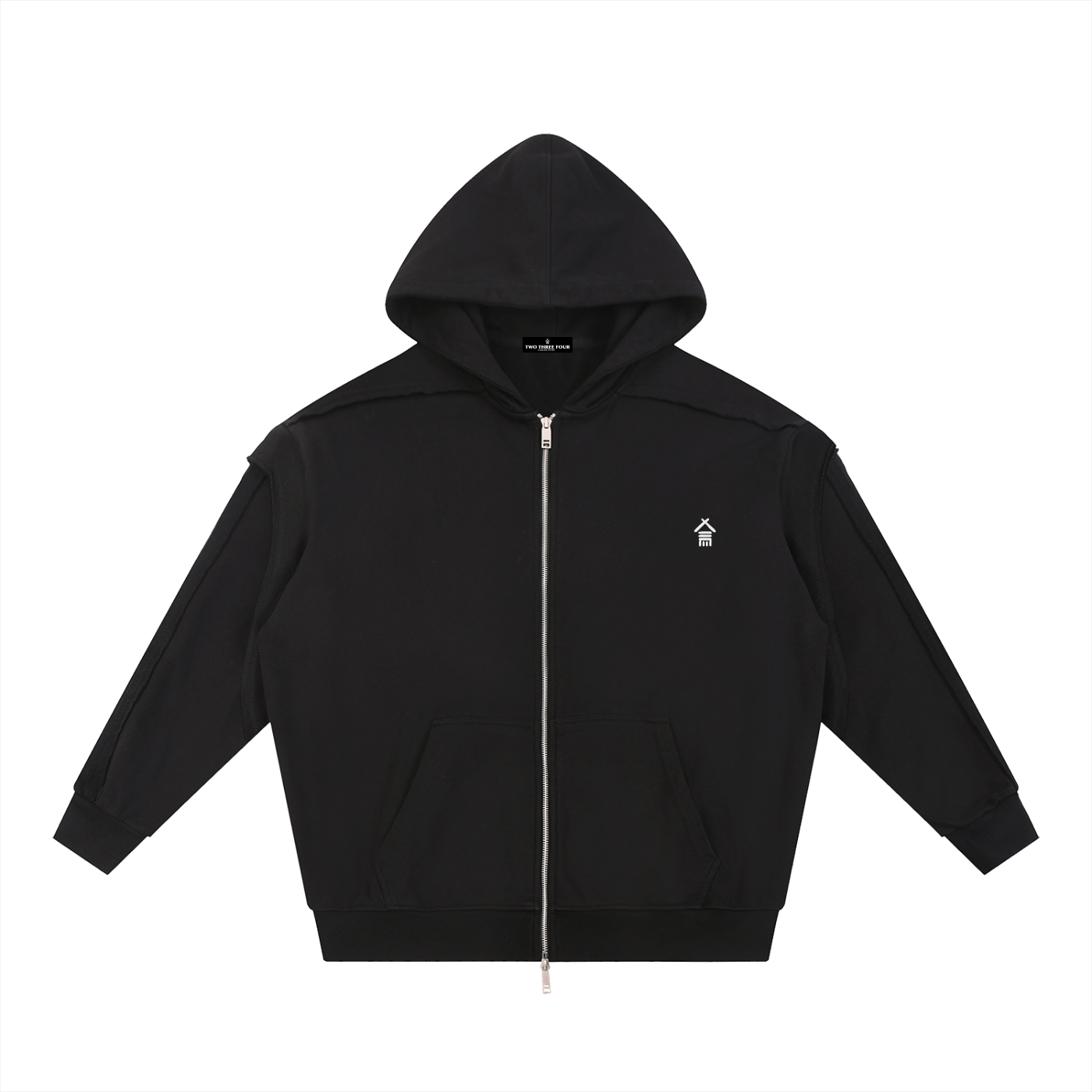 Contrast Tape Raw Edge Double Layered Zip Hoodie