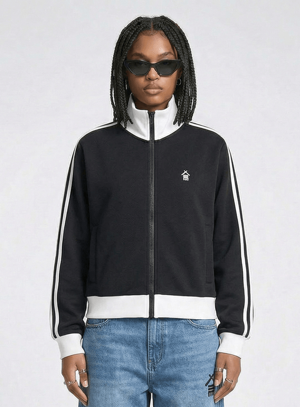 Contrast Side Stripe Fleece Cropped Track Jacket - | 234 Collectives