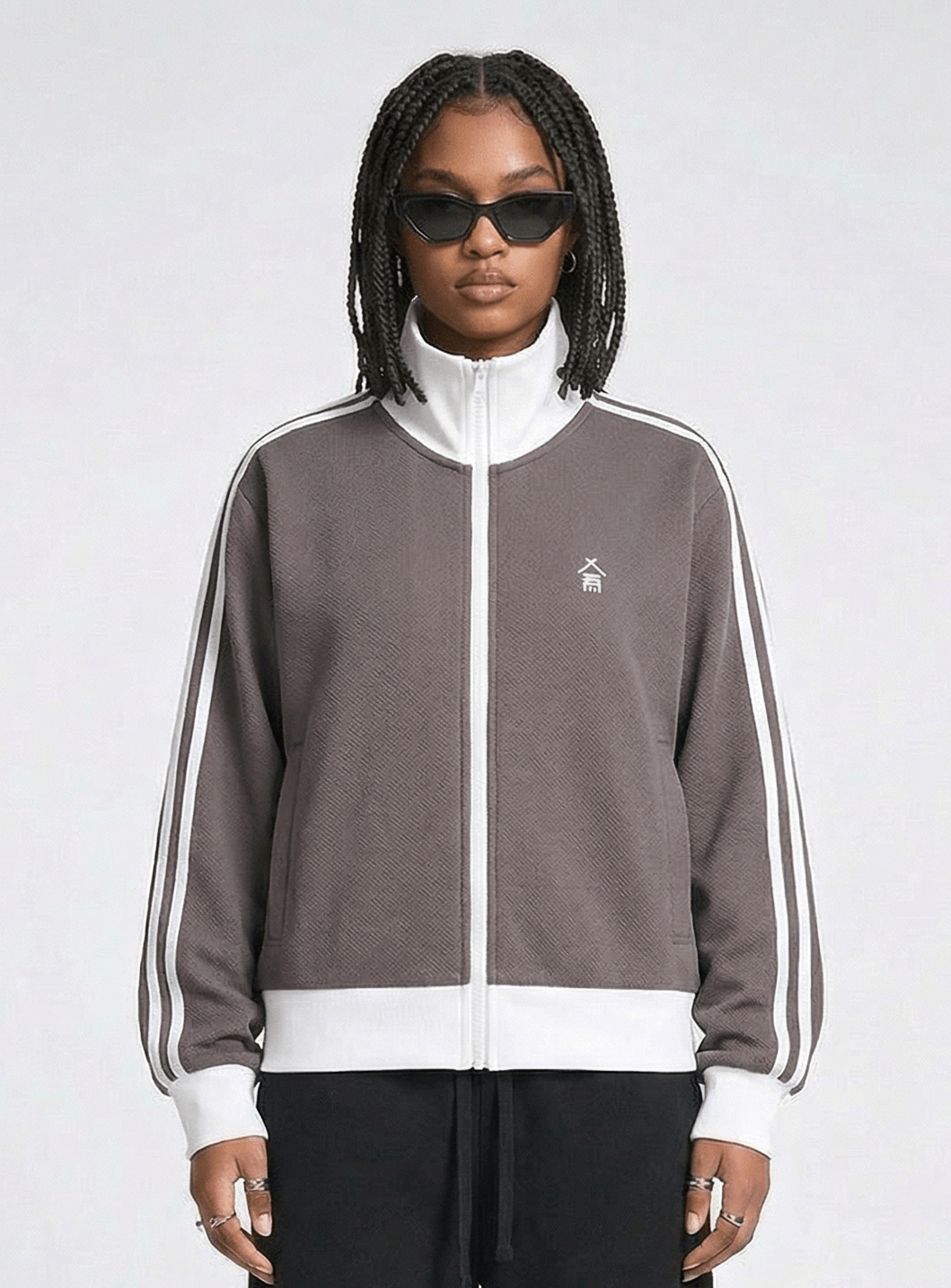 Contrast Fleece Cropped Track Jacket - Stylish Fleece with Side