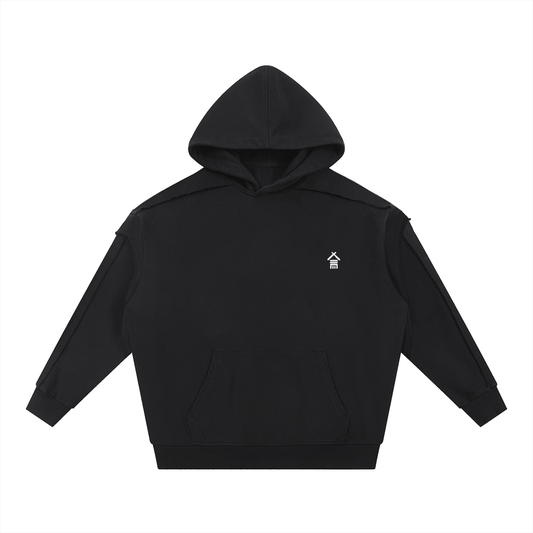 Contrast Tape Raw Edge Double Layered Hoodie - | 234 Collectives