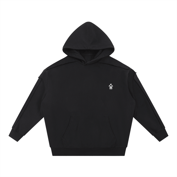 Contrast Tape Raw Edge Double Layered Hoodie - | 234 Collectives