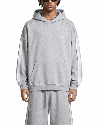 Contrast Tape Raw Edge Double Layered Hoodie - | 234 Collectives