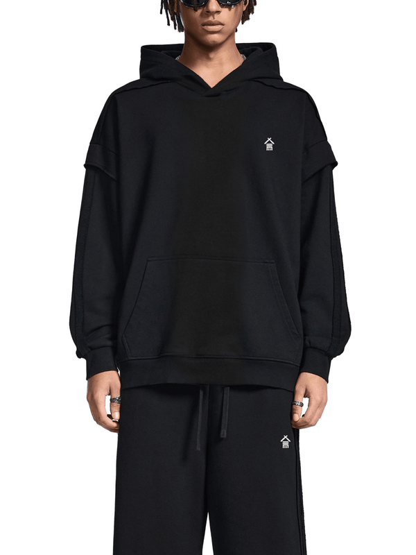 Contrast Tape Raw Edge Double Layered Hoodie - | 234 Collectives