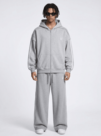Contrast Tape Raw Edge Double Layered Zip Hoodie - | 234 Collectives