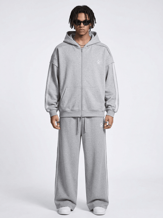 Contrast Tape Raw Edge Double Layered Zip Hoodie - | 234 Collectives