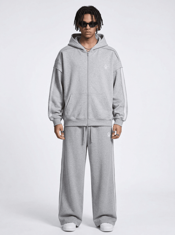 Contrast Tape Raw Edge Double Layered Zip Hoodie - | 234 Collectives