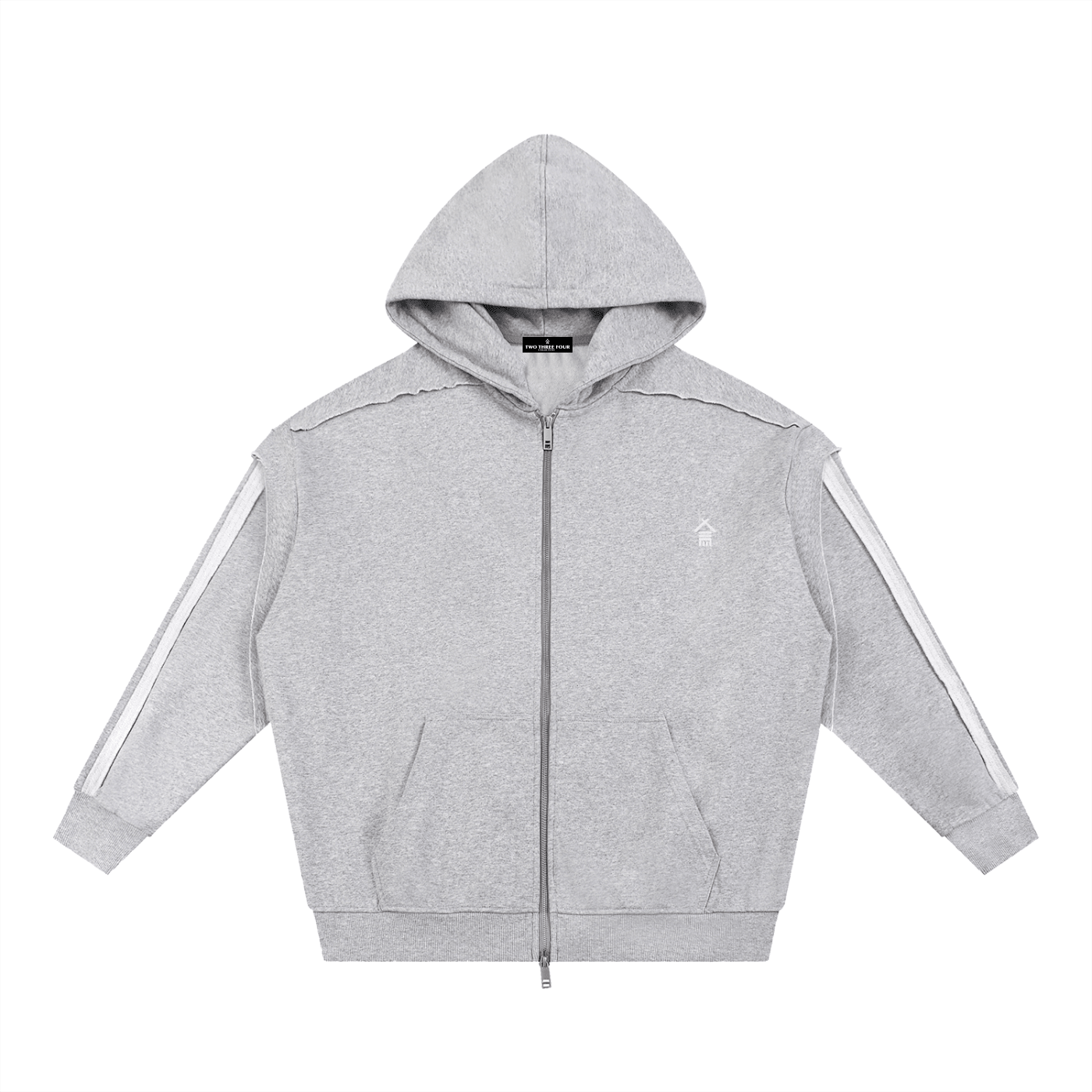 Contrast Tape Raw Edge Double Layered Zip Hoodie - | 234 Collectives