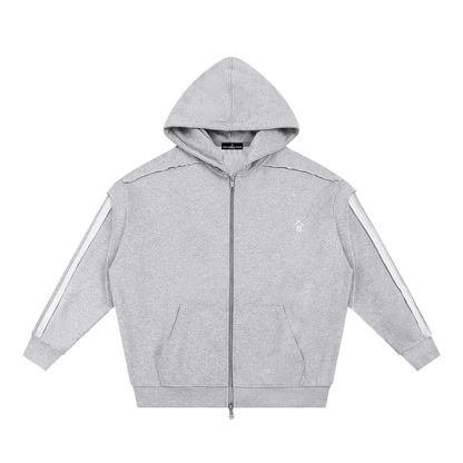 Contrast Tape Raw Edge Double Layered Zip Hoodie - | 234 Collectives