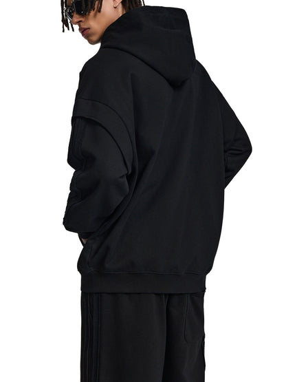 Contrast Tape Raw Edge Double Layered Zip Hoodie - | 234 Collectives