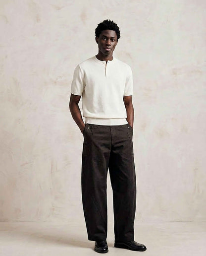 Cotton Knit Short Sleeve Henley T-Shirt - | 234 Collectives