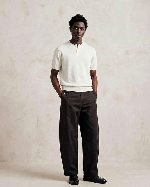 Cotton Knit Short Sleeve Henley T-Shirt - | 234 Collectives