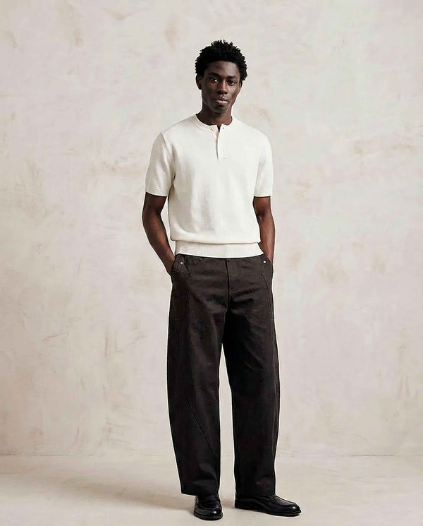 Cotton Knit Short Sleeve Henley T-Shirt