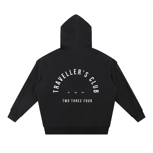 Travellers Club Contrast Tape Raw Edge Double Layered Hoodie - | 234 Collectives