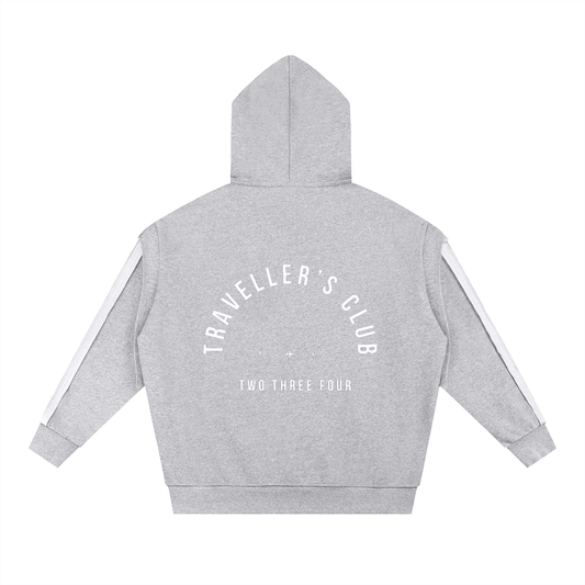 Travellers Club Contrast Tape Raw Edge Double Layered Hoodie - | 234 Collectives