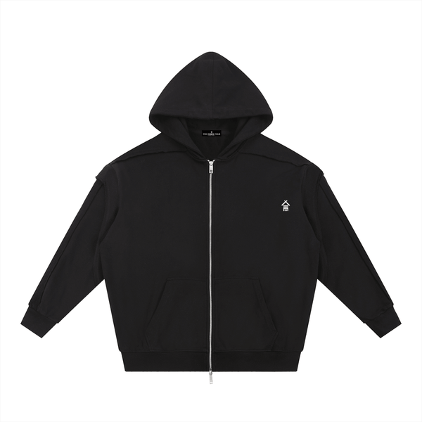 Travellers Club Contrast Tape Raw Edge Double Layered Zip Hoodie - | 234 Collectives